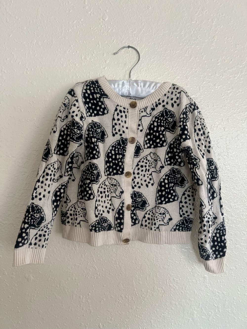 Tea Collection Kids Cream & Black Animal Print Cardigan Jacket Small